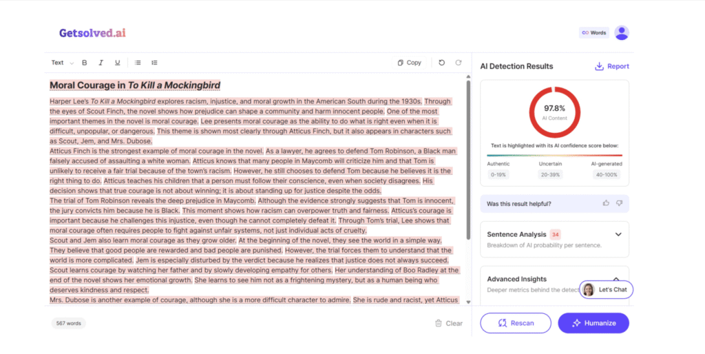 Getsolved AI detector screenshot