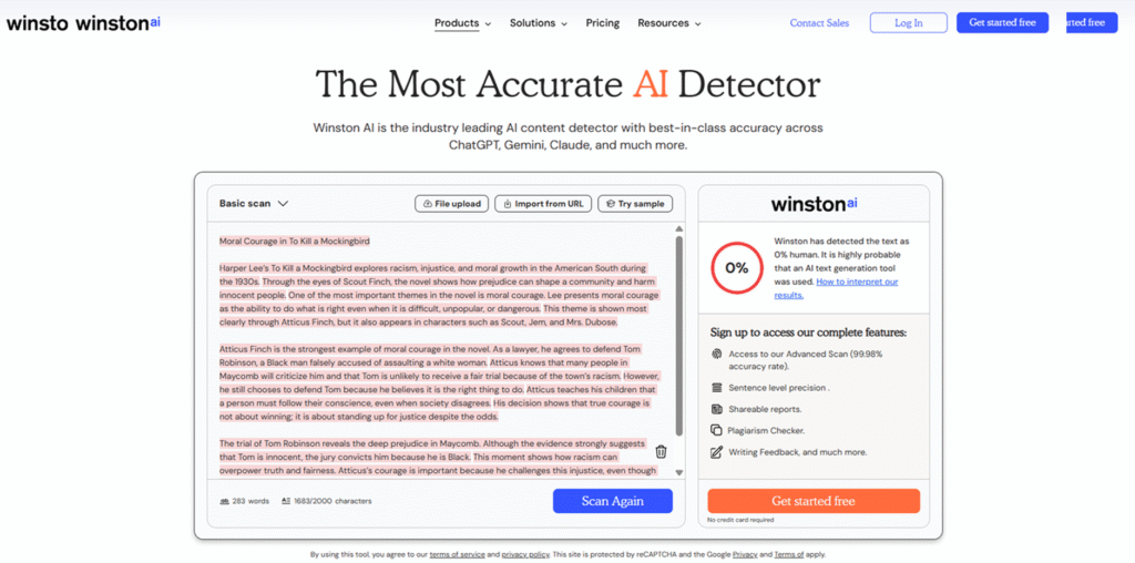 WinstonAI detector screenshot