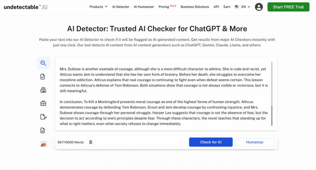 Undetectable AI screenshot