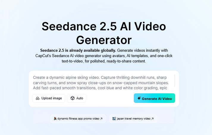 CapCut AI video generator page