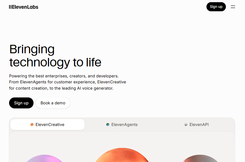 ElevenLabs AI voice tool homepage
