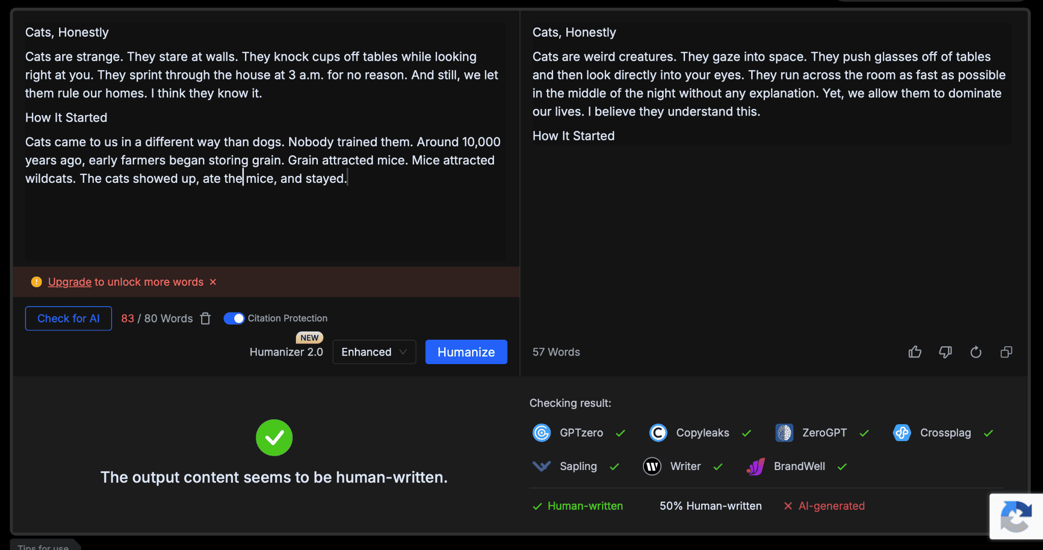 BypassGPT humanizer with 80-word free limit