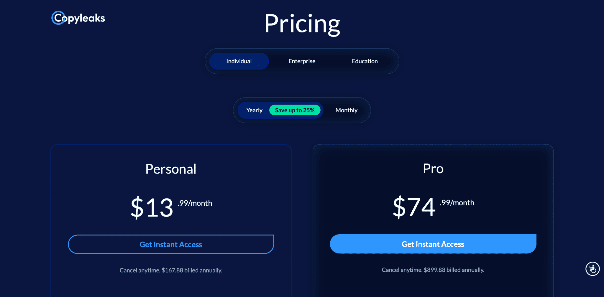 Copyleaks individual pricing plans