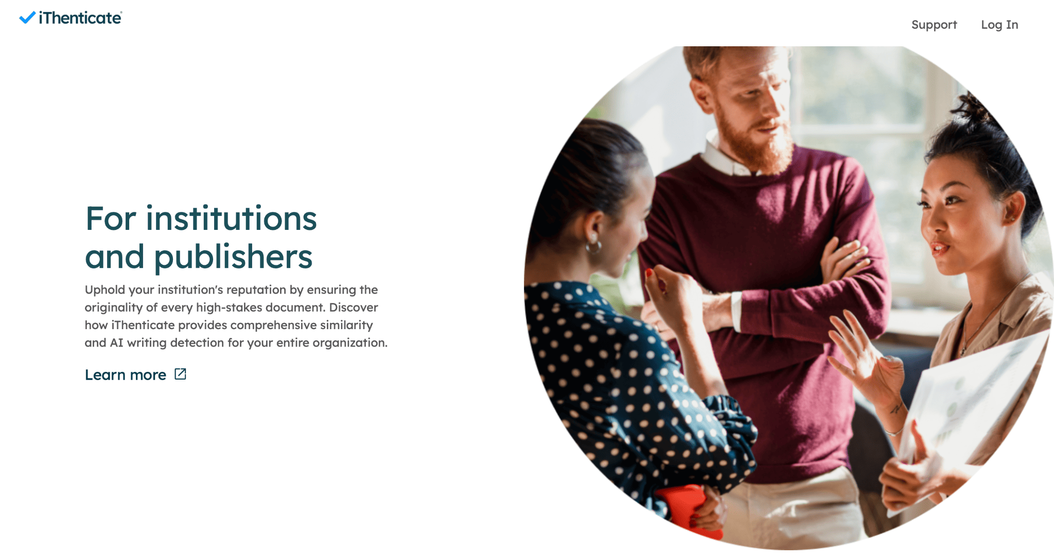 iThenticate homepage for institutions and publishers