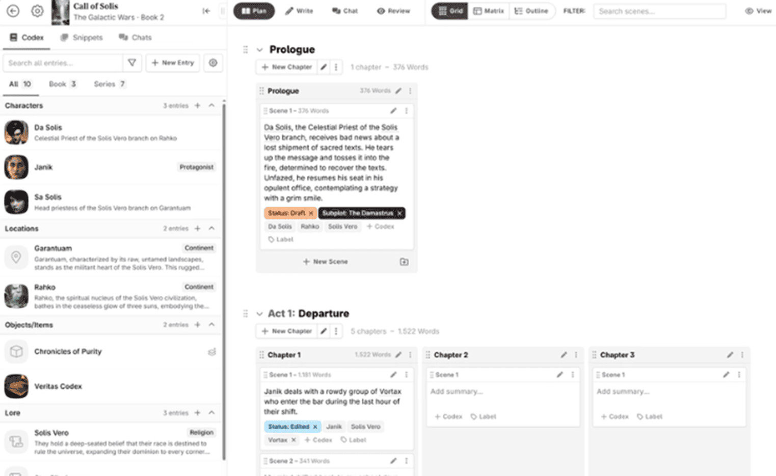 NovelCrafter novel planning homepage