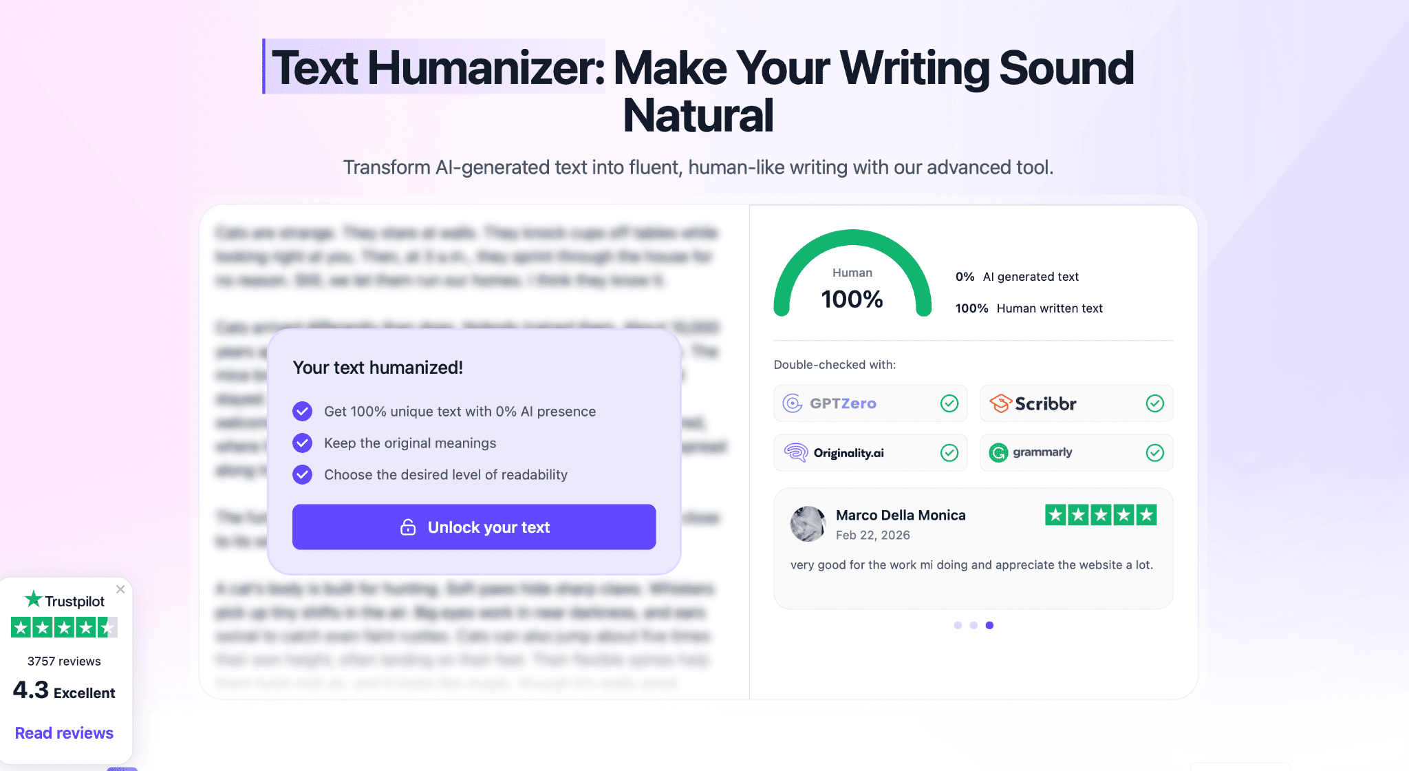 WriteHuman text humanizer result locked behind sign-up