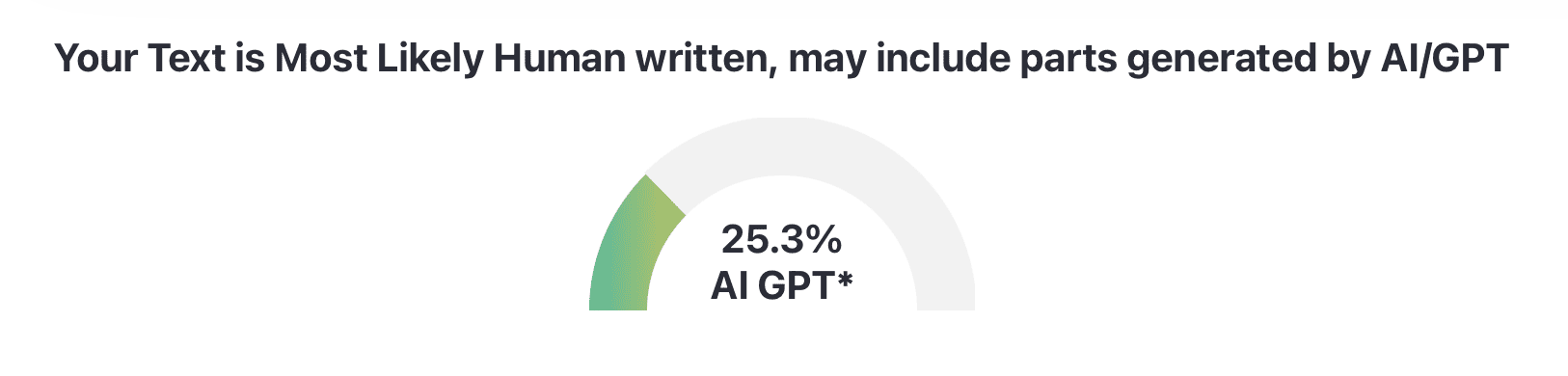 ZeroGPT result showing text as most likely human-written