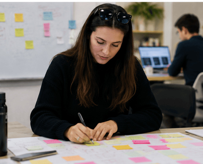 GetSolved team member organizing ideas at a workspace